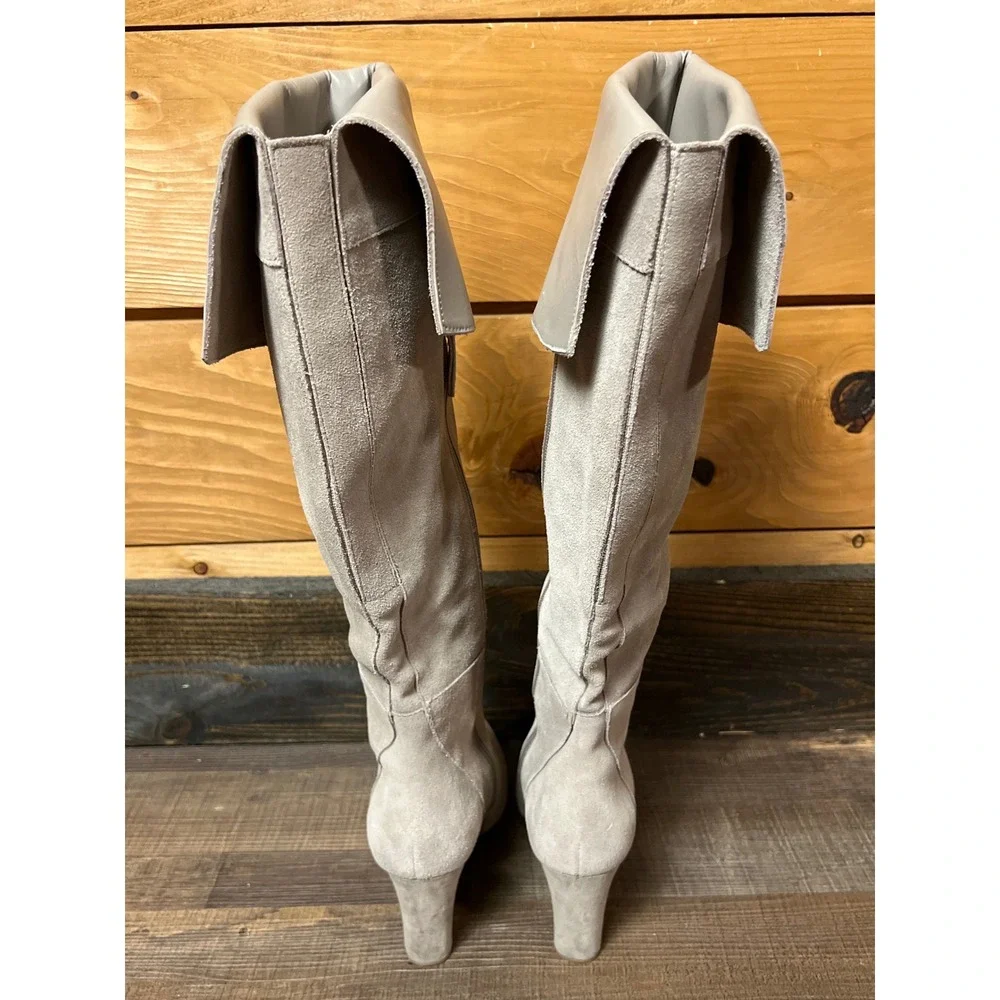 White‎ House Black Market Suede Leather Fold Over the KneeTall Boots Gray 7.5M